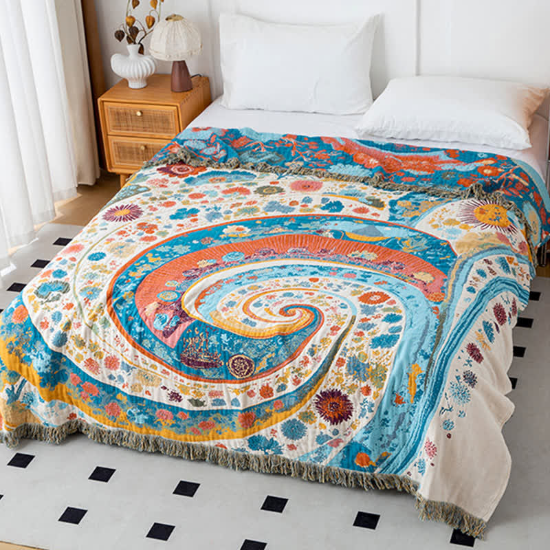 Couette en gaze de coton avec motif artistique de vagues et motif floral - image 3