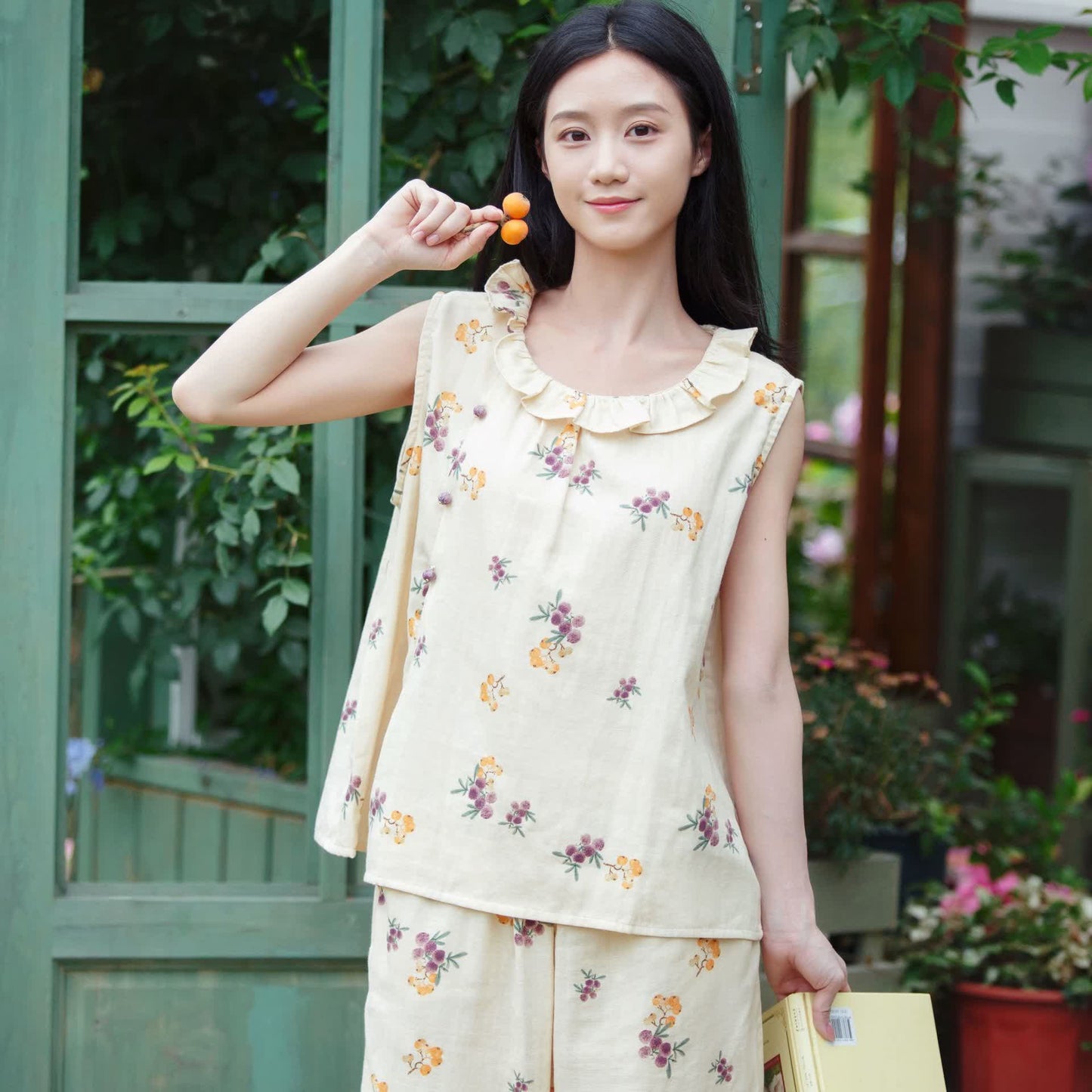 Ensemble de vêtements d'intérieur sans manches en coton à imprimé nèfles