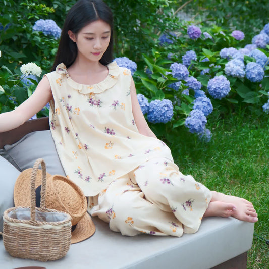 Ensemble de vêtements d'intérieur sans manches en coton à imprimé nèfles