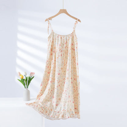 Chemise de nuit en coton matelassé à motif floral et feuilles