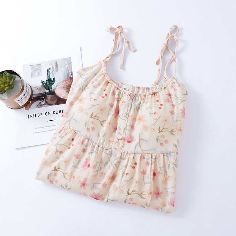 Chemise de nuit en coton matelassé à motif floral et feuilles