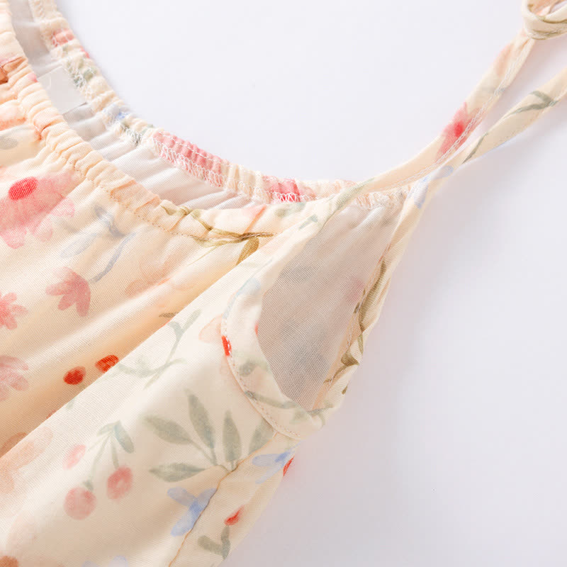 Chemise de nuit en coton matelassé à motif floral et feuilles