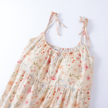 Chemise de nuit en coton matelassé à motif floral et feuilles