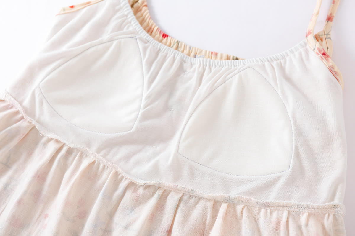 Chemise de nuit en coton matelassé à motif floral et feuilles