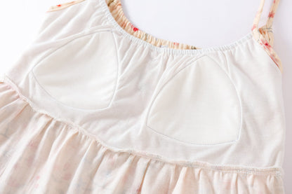 Chemise de nuit en coton matelassé à motif floral et feuilles