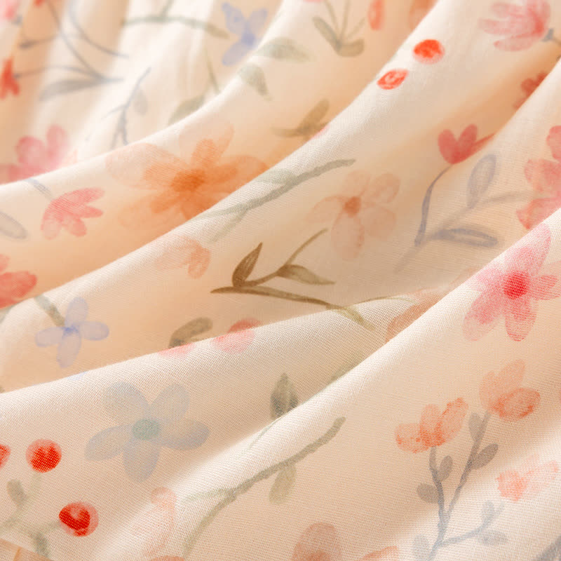 Chemise de nuit en coton matelassé à motif floral et feuilles