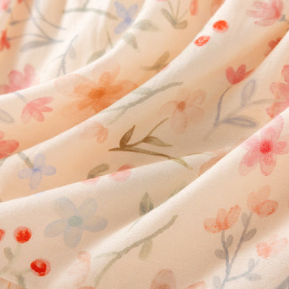 Chemise de nuit en coton matelassé à motif floral et feuilles