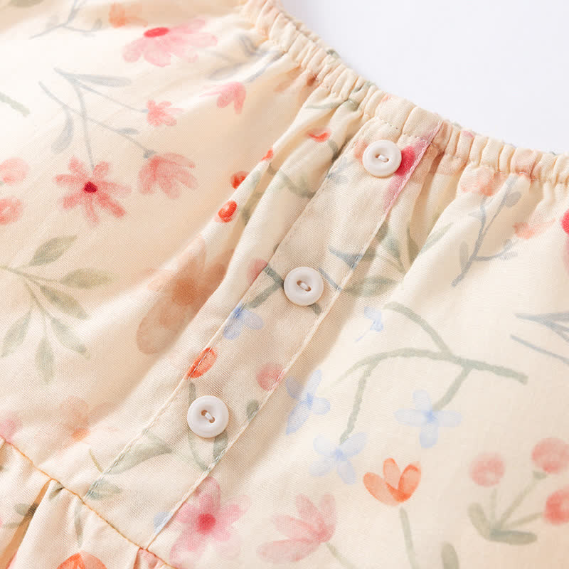 Chemise de nuit en coton matelassé à motif floral et feuilles