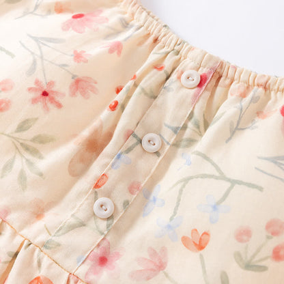 Chemise de nuit en coton matelassé à motif floral et feuilles