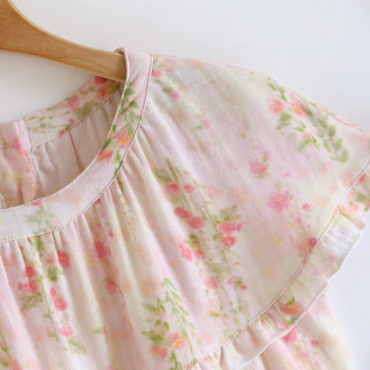 Chemise de nuit en coton avec col à volants et motif rose