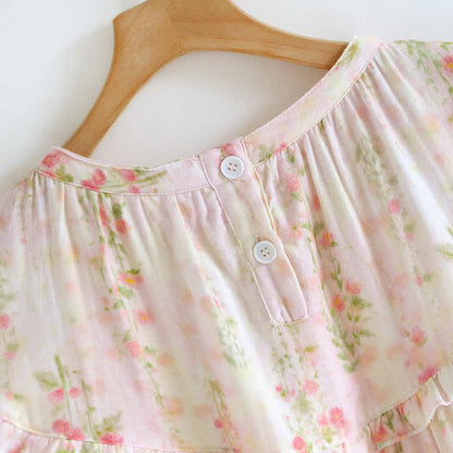 Chemise de nuit en coton avec col à volants et motif rose
