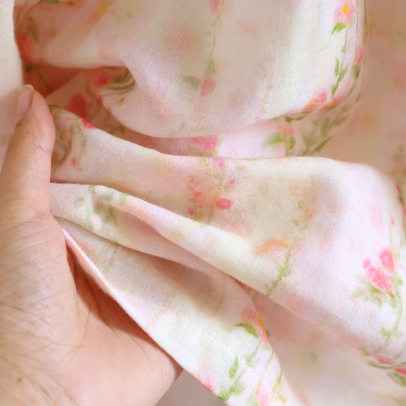 Chemise de nuit en coton avec col à volants et motif rose