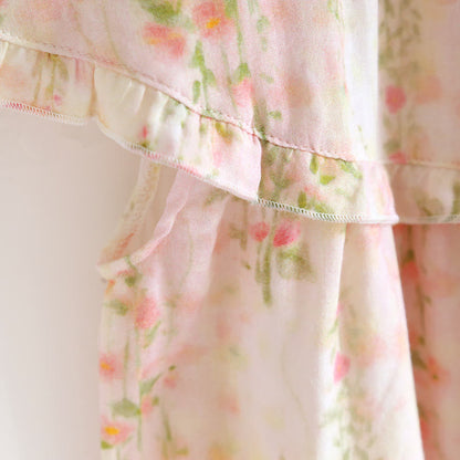 Chemise de nuit en coton avec col à volants et motif rose