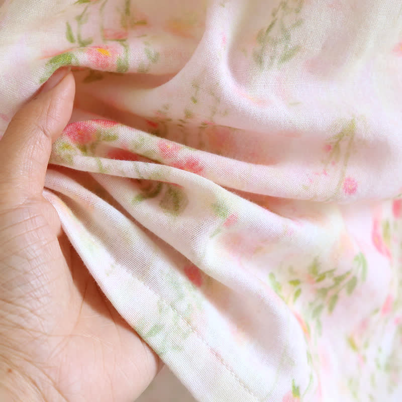 Chemise de nuit en coton avec col à volants et motif rose