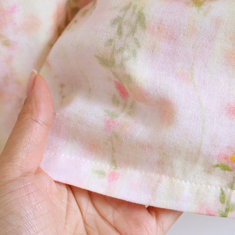 Chemise de nuit en coton avec col à volants et motif rose