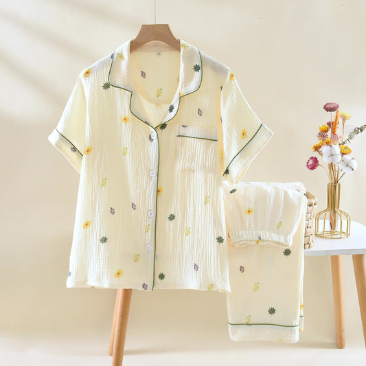 Ensemble de vêtements d'intérieur en gaze de coton beige tournesol