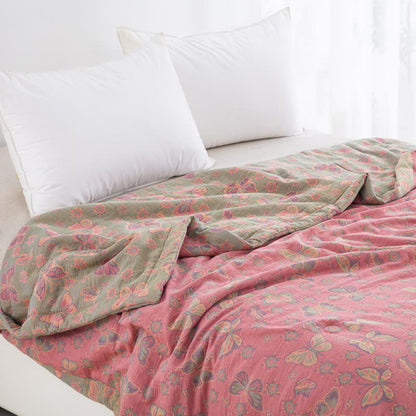 Couette papillon rose en gaze de coton jacquard