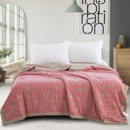 Couette papillon rose en gaze de coton jacquard