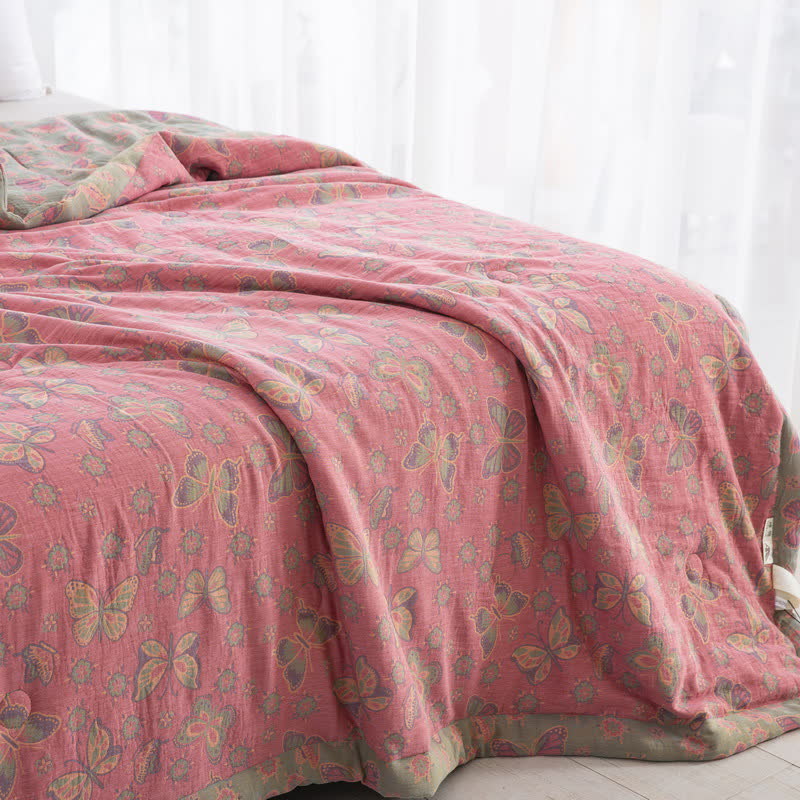 Couette papillon rose en gaze de coton jacquard