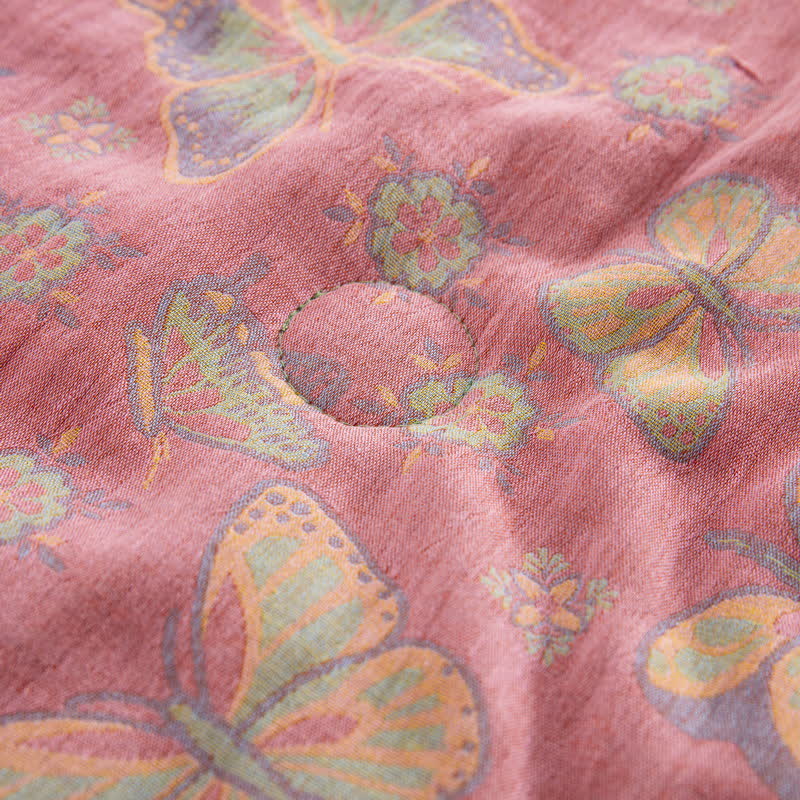 Couette papillon rose en gaze de coton jacquard