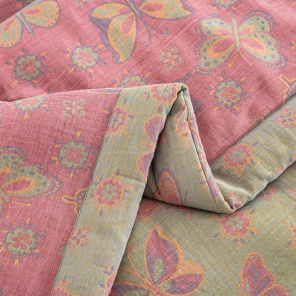 Couette papillon rose en gaze de coton jacquard