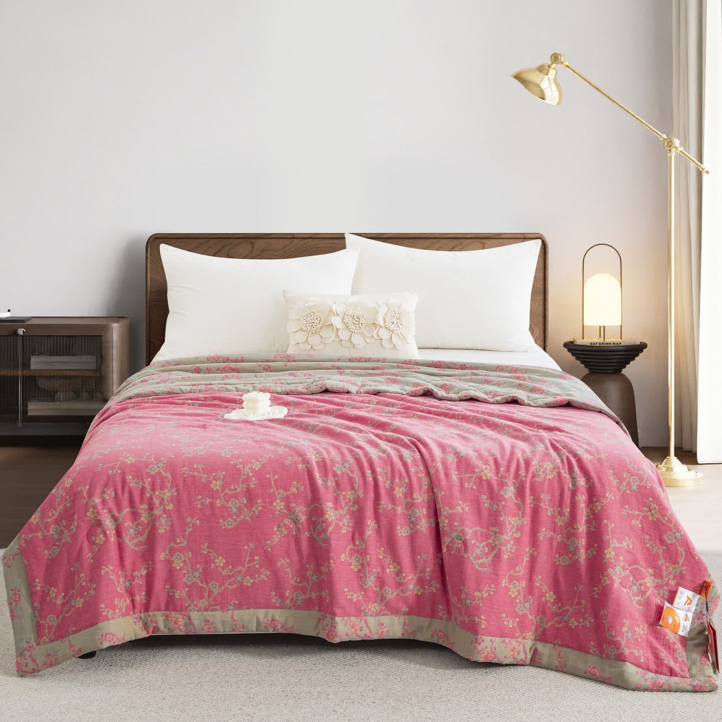 Couette jacquard en gaze de coton rose Wintersweet