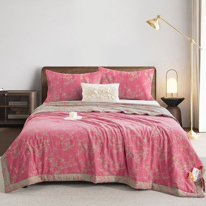 Couette jacquard en gaze de coton rose Wintersweet