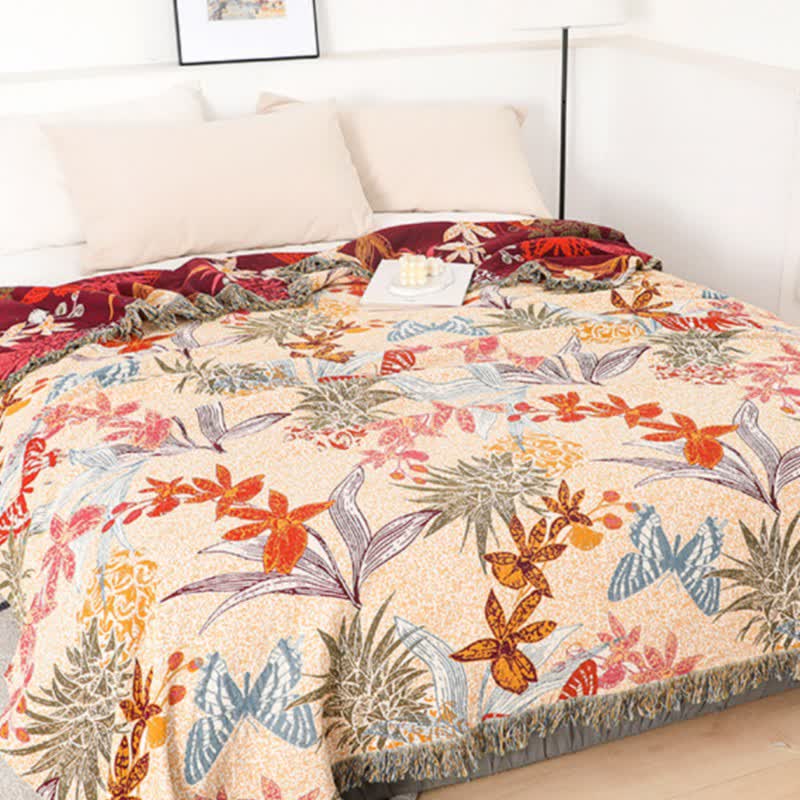Couette en coton naturel avec fleurs d'ananas et papillons