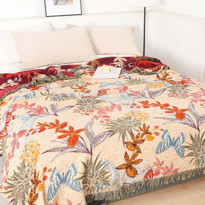Couette en coton naturel avec fleurs d'ananas et papillons