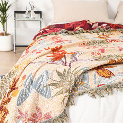 Couette en coton naturel avec fleurs d'ananas et papillons