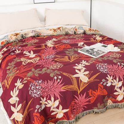 Couette en coton naturel avec fleurs d'ananas et papillons