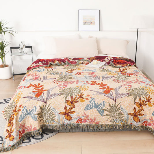 Couette en coton naturel avec fleurs d'ananas et papillons