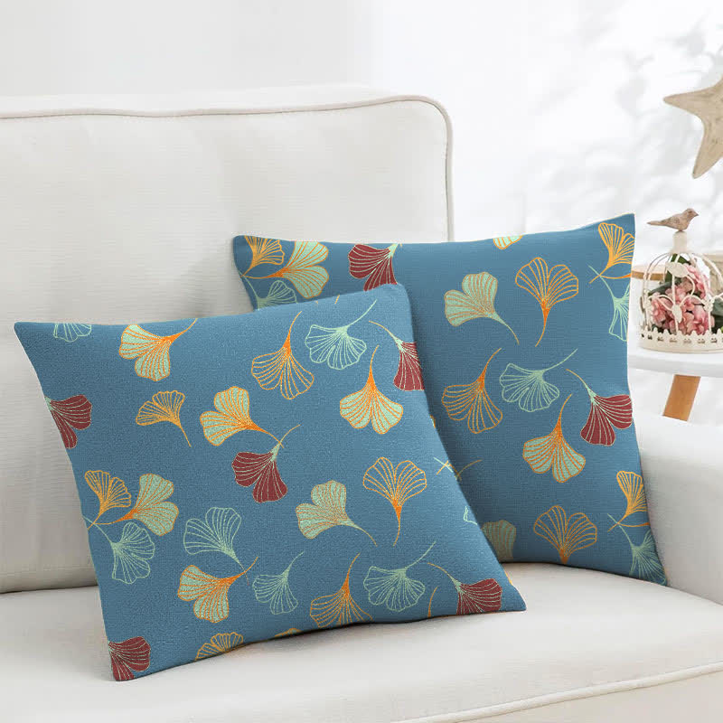 Taies d'oreiller carrées en jacquard de coton Ginkgo Biloba (2 pièces) - Bleu - 45cm x 45cm - image 0