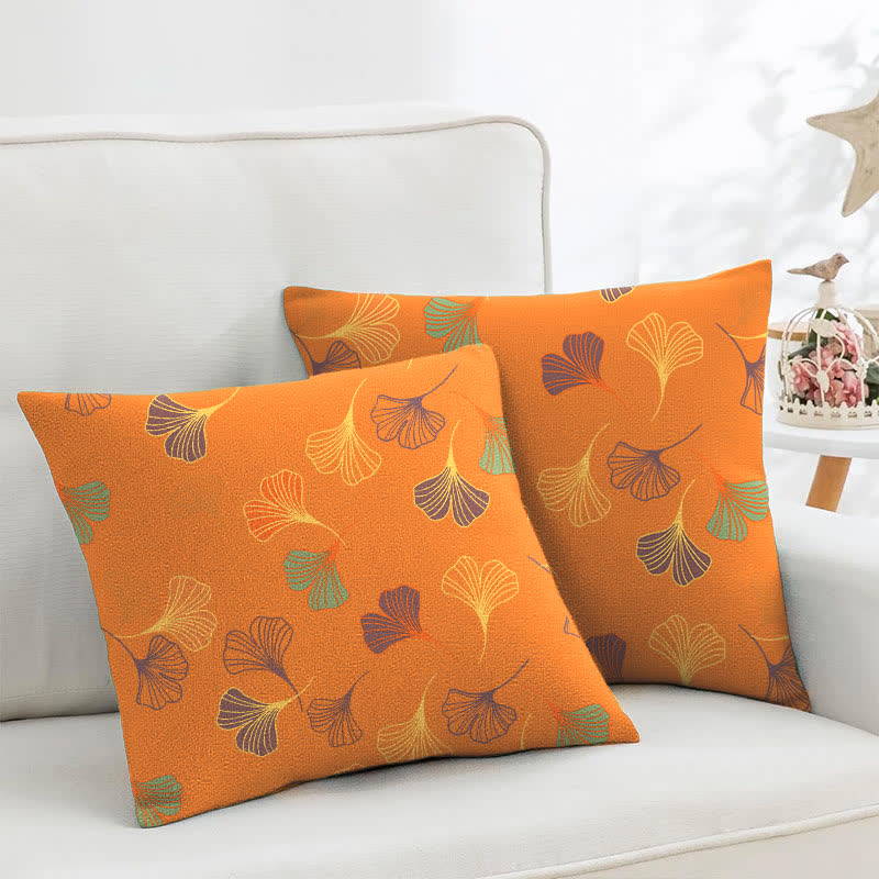 Taies d'oreiller carrées en jacquard de coton Ginkgo Biloba (2 pièces) - Orange - 45cm x 45cm - image 4