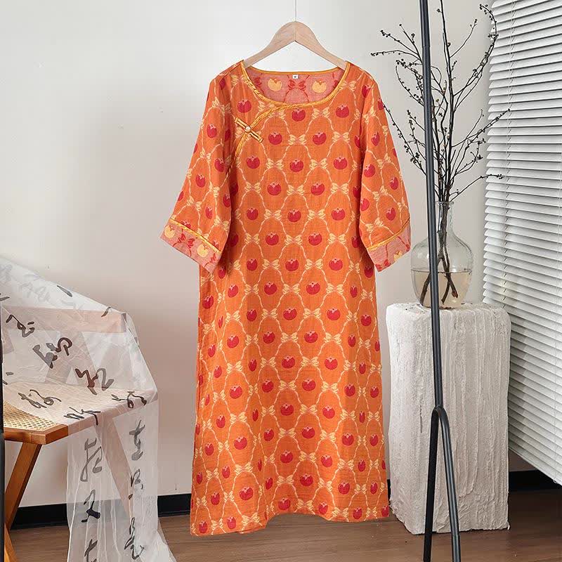 Chemise de nuit en gaze de coton jacquard avec nœud kaki