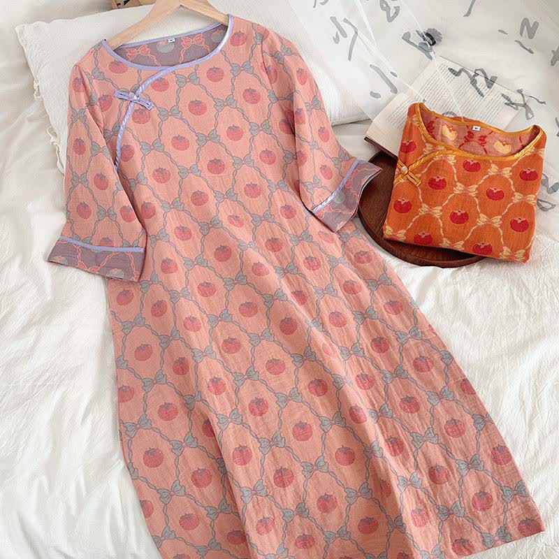 Chemise de nuit en gaze de coton jacquard avec nœud kaki