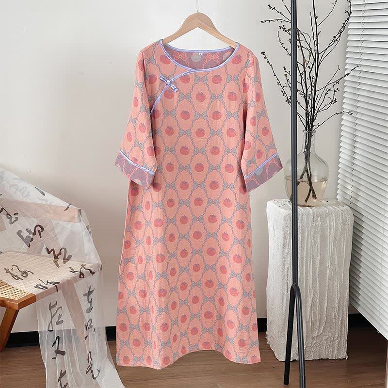 Chemise de nuit en gaze de coton jacquard avec nœud kaki
