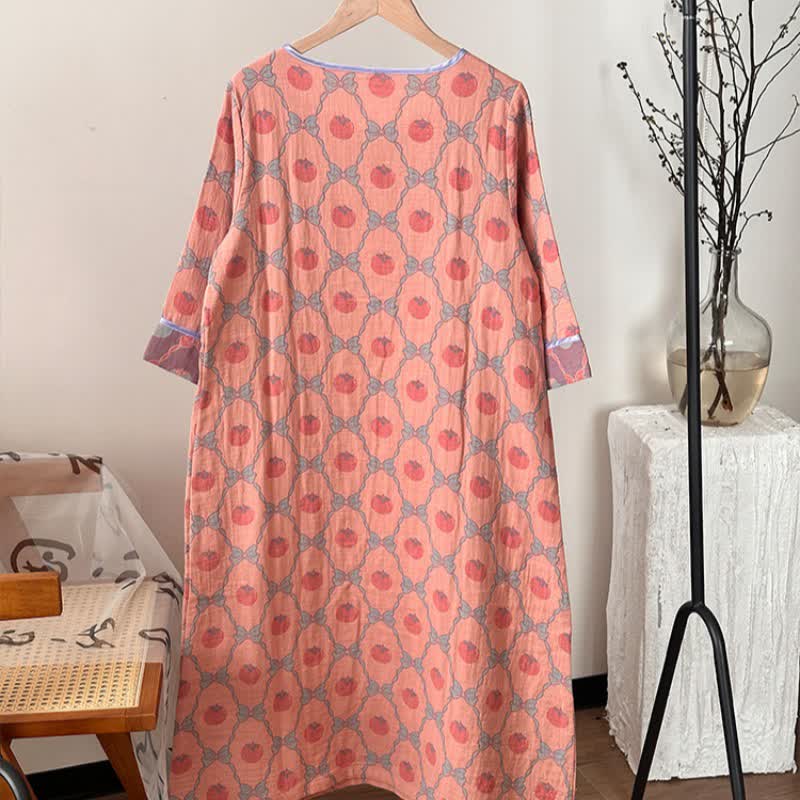 Chemise de nuit en gaze de coton jacquard avec nœud kaki