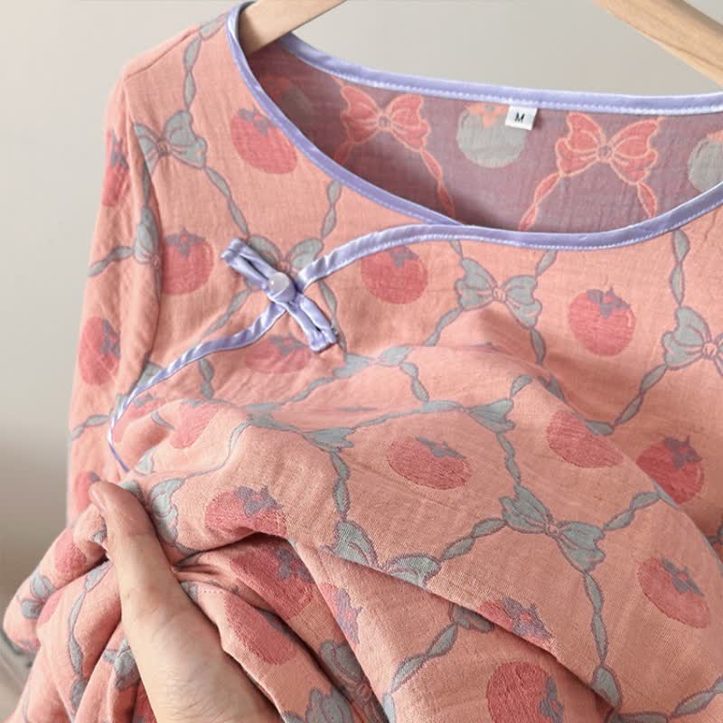 Chemise de nuit en gaze de coton jacquard avec nœud kaki