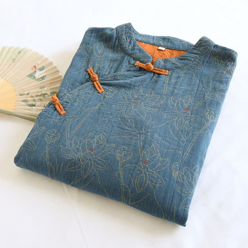 Chemise de nuit vintage en double gaze de coton Lotus