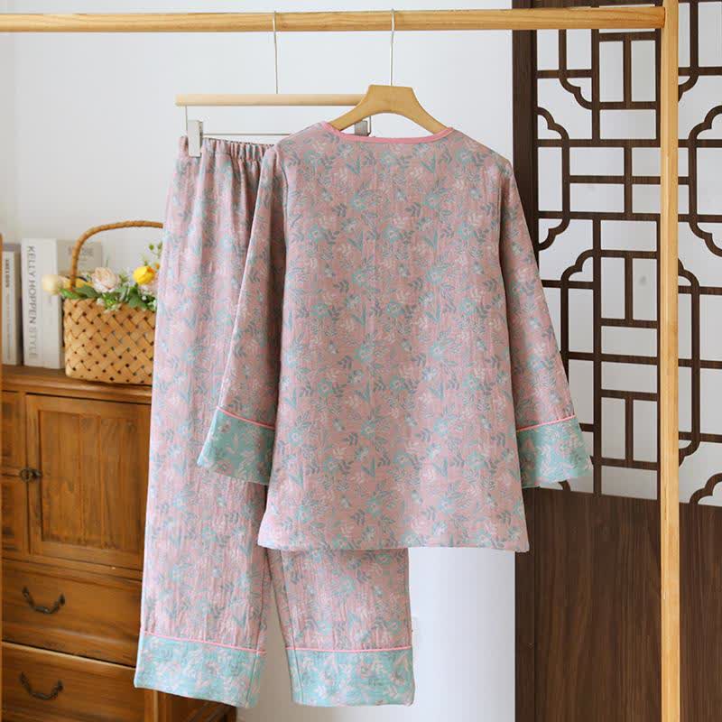 Pyjama en gaze de coton jacquard à motif floral oriental