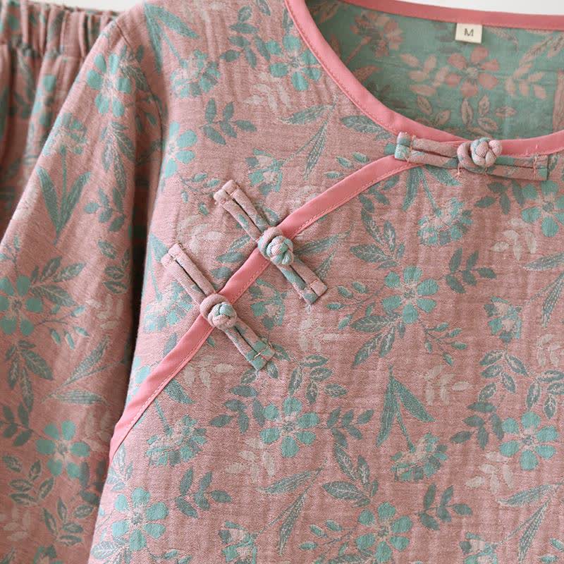 Pyjama en gaze de coton jacquard à motif floral oriental