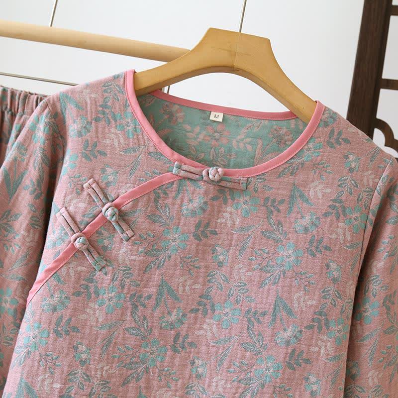 Pyjama en gaze de coton jacquard à motif floral oriental