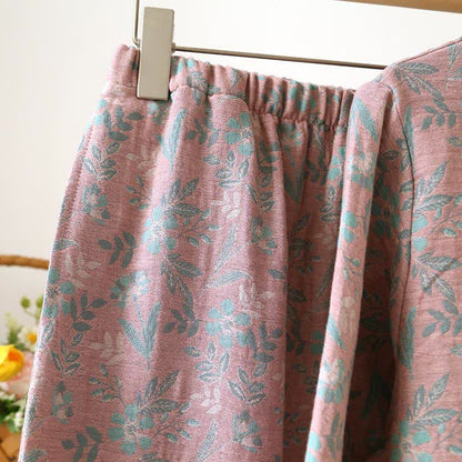 Pyjama en gaze de coton jacquard à motif floral oriental
