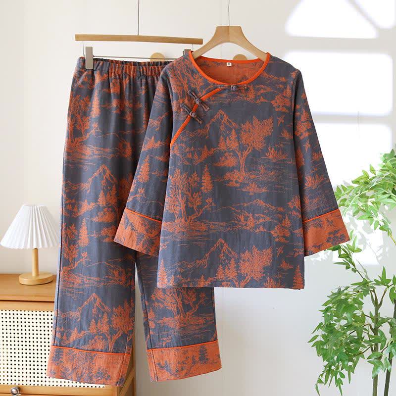 Vêtements de nuit en double gaze de coton avec motif nature