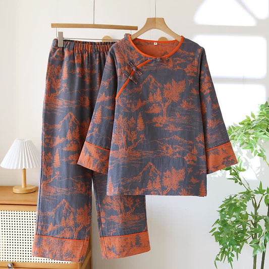 Vêtements de nuit en double gaze de coton avec motif nature