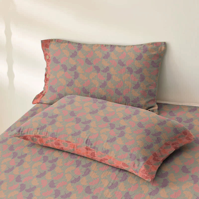 Couvre-lit en gaze de coton avec feuilles de ginkgo