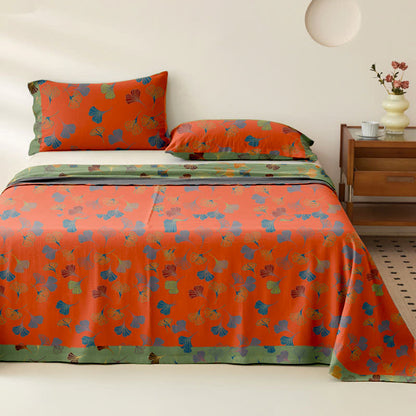 Couvre-lit réversible en gaze de coton jacquard "Ginkgo"