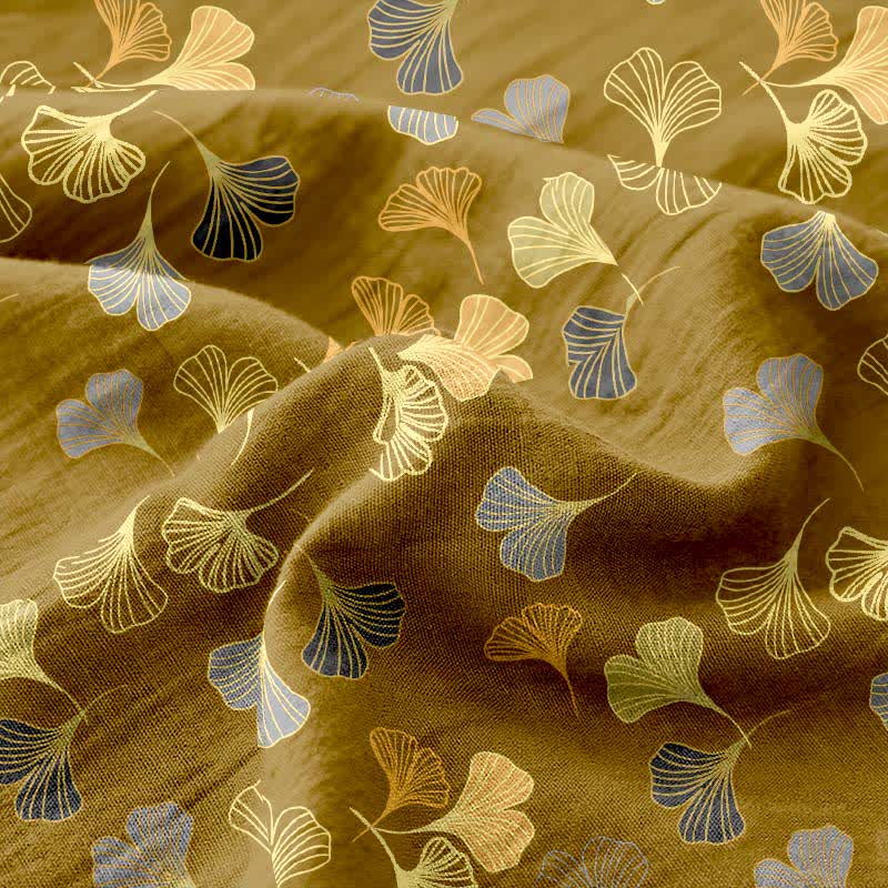 Couvre-lit réversible en gaze de coton jacquard "Ginkgo"