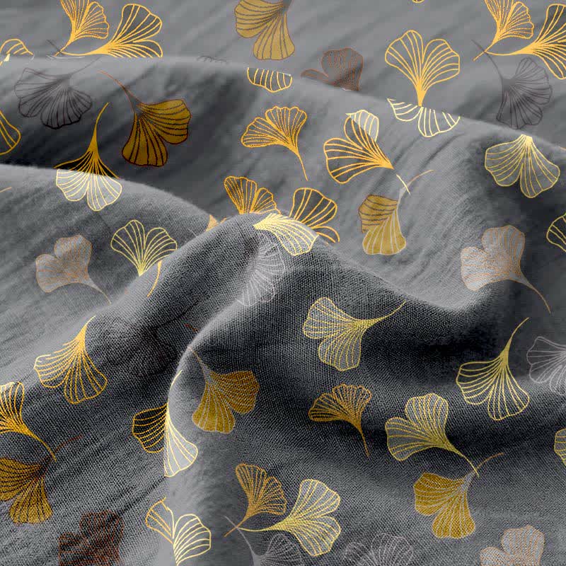 Couvre-lit réversible en gaze de coton jacquard "Ginkgo"
